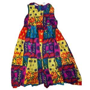 Vintage Cooper Key Boho hippie patchwork colorful  cotton lined dress girl 10/12